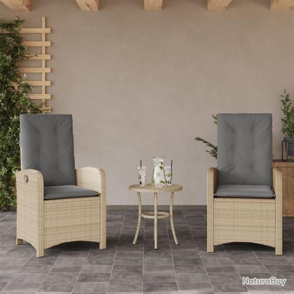 Chaises inclinables jardin lot de 2 et coussins rsine tresse
