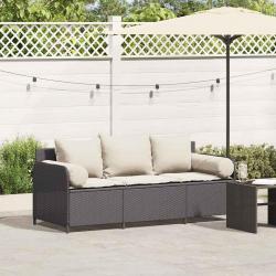 Canapé de jardin avec coussins 3 places noir résine tressée