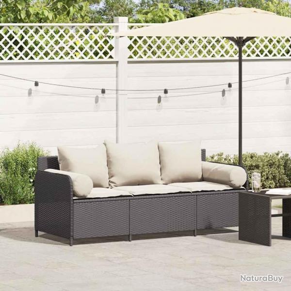 Canap de jardin avec coussins 3 places noir rsine tresse