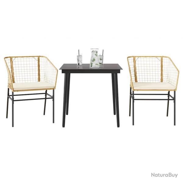 Ensemble  manger jardin coussins 3pcs marron poly rotin verre
