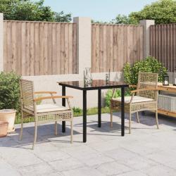 Ensemble à manger de jardin et coussins 3 pcs Beige poly rotin