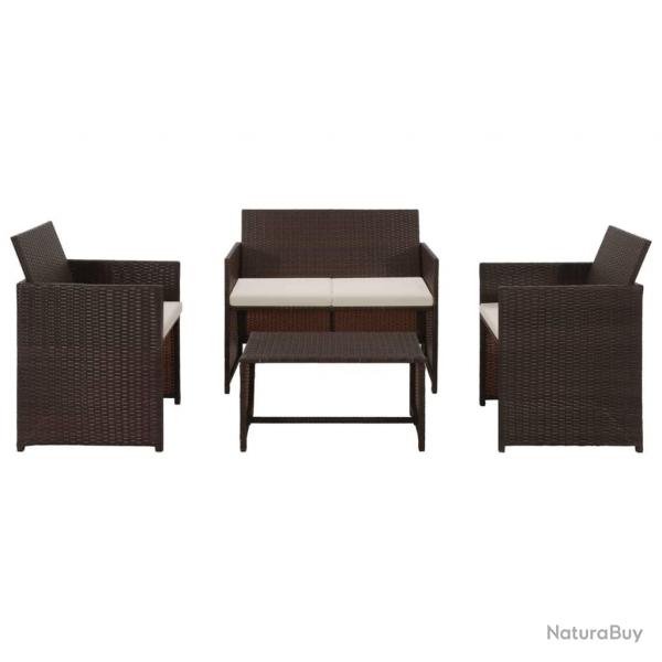 Salon de jardin 4 pcs avec coussins Rsine tresse Marron
