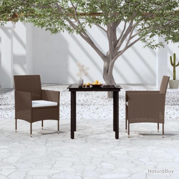 Ensemble  manger de jardin avec coussins 3 pcs Marron et noir