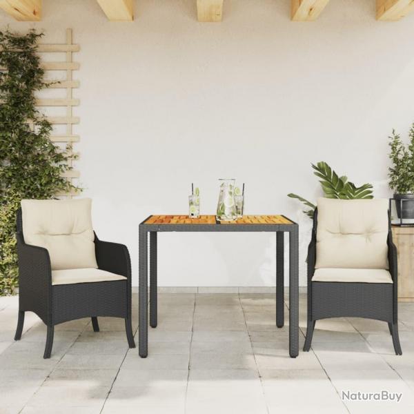 Ensemble  manger de jardin avec coussins 3 pcs Noir