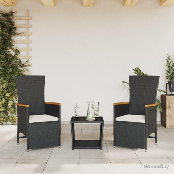 Ensemble  manger de jardin avec coussins 3 pcs Noir