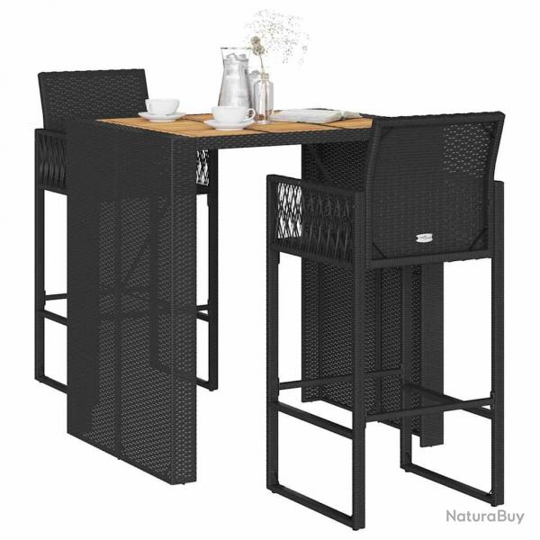 Ensemble de bar de jardin 3 pcs sans coussins noir poly rotin