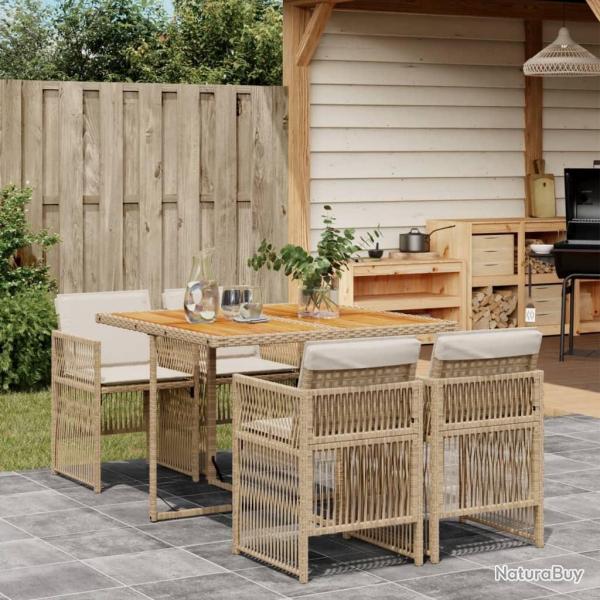 Ensemble  manger de jardin avec coussins 5pcs Beige poly rotin