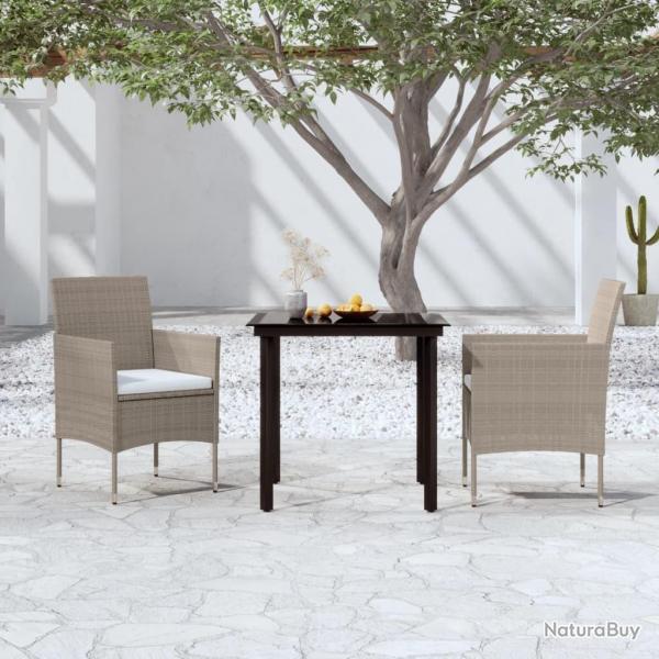 Ensemble  manger de jardin avec coussins 3 pcs Beige et noir