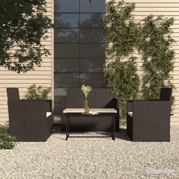 Mobilier d'extrieur 4 pcs avec coussins Rsine tresse Noir
