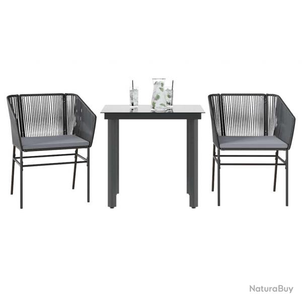 Ensemble  manger de jardin et coussins 3 pcs noir rotin verre