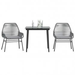 Ensemble à manger jardin coussins 3 pcs gris poly rotin verre