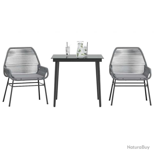 Ensemble  manger jardin coussins 3 pcs gris poly rotin verre
