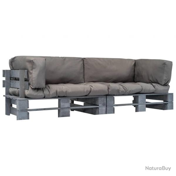 Canaps de jardin palette 2 pcs avec coussins gris Pinde
