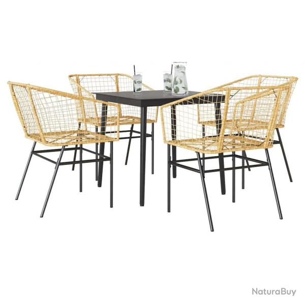 Ensemble  manger jardin 5pcs marron poly rotin verre