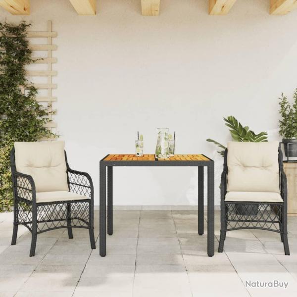 Ensemble de bistro 3 pcs avec coussins noir rsine tresse