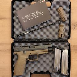 Pistolet HS PRODUKT SF19 Noir/Fde 4.5" cal 9mm en parfait état, peu tiré + organes de visée réglable