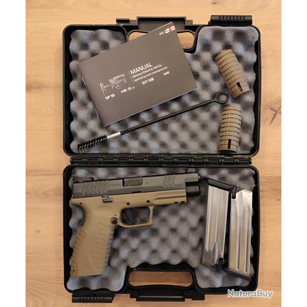 Pistolet HS PRODUKT SF19 Noir/Fde 4.5" cal 9mm en parfait tat, peu tir + organes de vise rglable