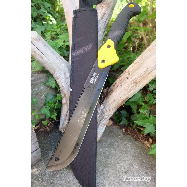 Bowie Couteau Machette Scie Survie Trekking Lame Acier 3Cr13 Etui Nylon Guide De Brousse Yellow 001
