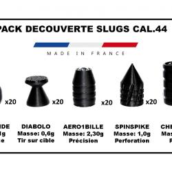 PACK DECOUVERTE SLUGS CALIBRE .44 Poudre noire (5 modèles de SLUG - lot de 90 Slugs)