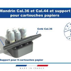 Kit Mandrin double Cal.36 et Cal.44 et Support pour 9x Cartouches Papiers poudre noire