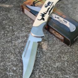 Couteaux Deer Lockback Lame Acier Inox Manche Abs décor Cerf
