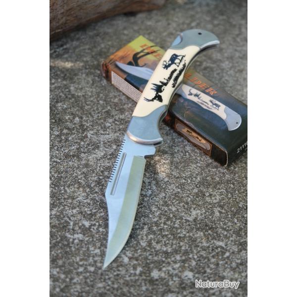 Couteaux Deer Lockback Lame Acier Inox Manche Abs dcor Cerf