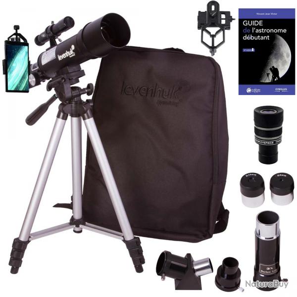 Télescope Astrophotographie Levenhuk Skyline Travel 50 avec Zoom, Sac à dos et Accessoires