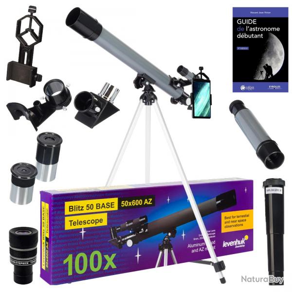 Tlescope Astrophotographie Levenhuk Blitz 50 Base avec Zoom, Oculaires et Accessoires