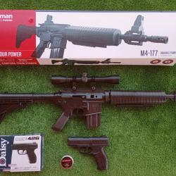 PACK-6 Carabine PCP à pompe M4-177 Bbs et Plomb Cal. 4,5 mm  + Pistolet Daisy Mod.426 Cal. 4,5 mm