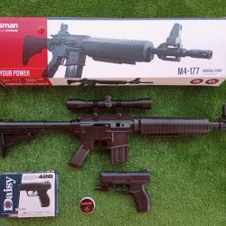 PACK-7 Carabine PCP à pompe M4-177 Bbs et Plomb Cal. 4,5 mm  + Pistolet-Laser Daisy Mod.426 4,5 mm