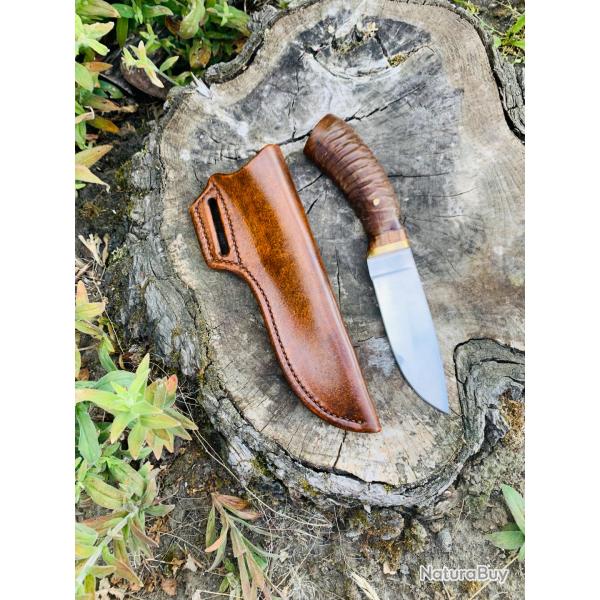 couteau de chasse d'artisan / acier 1070 / manche corne de chvre