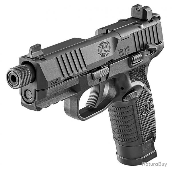 Pistolet FN Herstal 502 noir Cal.22 LR SA canon de 4,6" filet 1/2X28 UNF