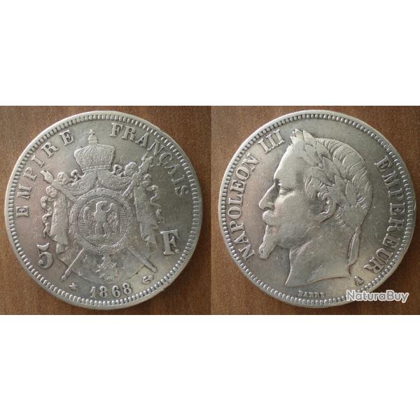 France 5 Francs 1868 Atelier A Paris Piece Argent Napoleon Ecu