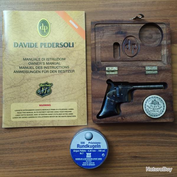 Pistolet  Percussion Davide Pedersoli Remington Derringer Rider Jasp Cal. 4,3 mm + Coffret Bois