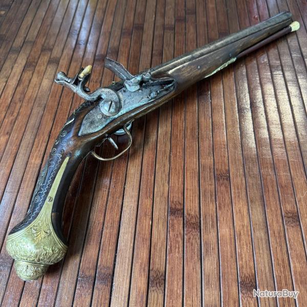 BEAU LUXUEUX PISTOLET D'ARON A SILEX EMPIRE OTTOMAN ORIENTAL RICHEMENT DCOR  XVlll me