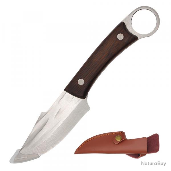 Couteau Nordique lame acier inox 10cm manche acacia avec tui