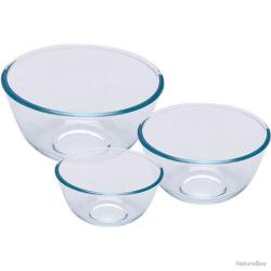 Lot de 3 Bols verre borosilicaté 0,5-1-2L Ø 14-17-21cm