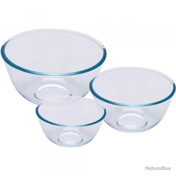 Lot de 3 Bols verre borosilicat 0,5-1-2L  14-17-21cm