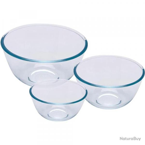 3 Bols verre borosilicaté 0,5-1-2L Ø 14-17-21cm