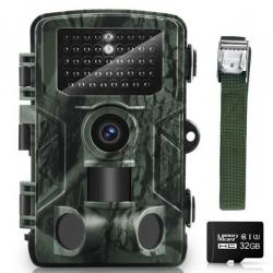 Caméra de Chasse 50MP 4K Etanche pour Observation Animaux Sauvages + 32G Carte Micro SD