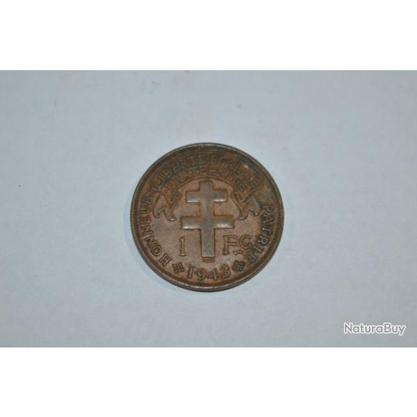 Monnaie 1 FRANC - AFRIQUE EQUATORIALE FRANAISE - 1943 Croix Loraine Coq (17)