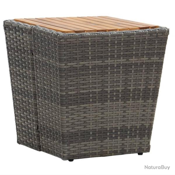 Table  th gris 41,5x41,5x43cm rsine tresse et bois d'acacia