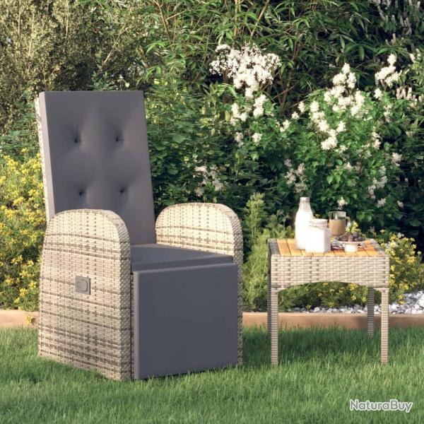 Chaise inclinable de jardin avec coussins gris rsine tresse