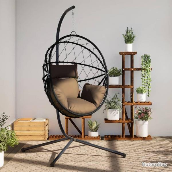 Chaise suspendue en forme d'oeuf et support taupe rotin et acier