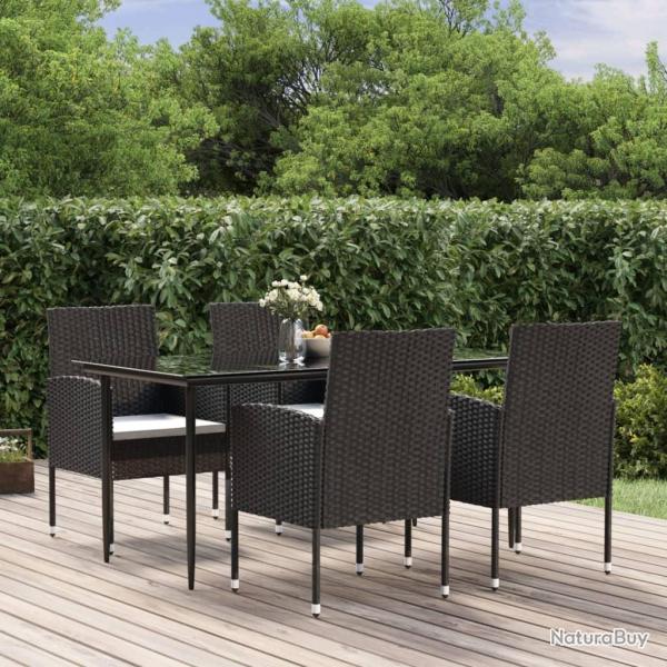 Ensemble  manger de jardin coussins 5pcs Noir Rsine tresse