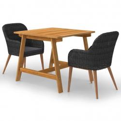 Ensemble à manger de jardin 3 pcs Noir