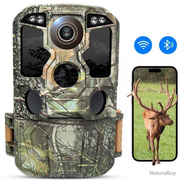 Camra de Chasse WiFi, 24MP 1296P avec Vision Nocturne  Infrarouge Dtecteur de Mouvement tanche