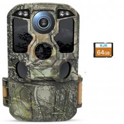 Caméra de Chasse WiFi 24MP 1296P Vision Nocturne à Infrarouge Détecteur de Mouvement Étanche SD 64GB