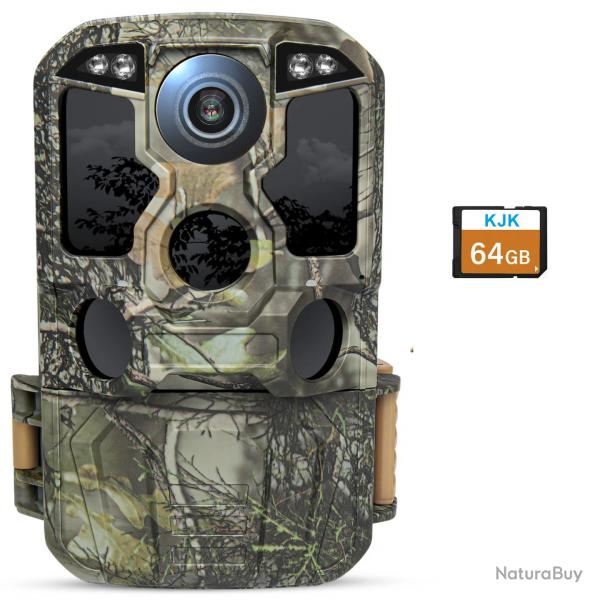 Camra de Chasse WiFi 24MP 1296P Vision Nocturne  Infrarouge Dtecteur de Mouvement tanche SD 64GB