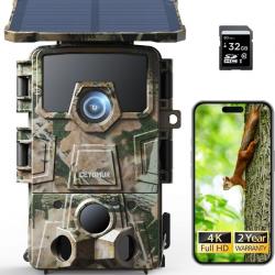 Caméra de Chasse Solaire 4K 60MP WiFi 6 Carte SD 32Go Vision Nocturne IP66 Étanche Camouflage
